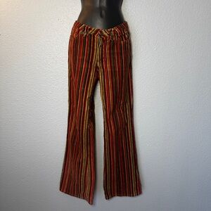 Rare Vintage 90s Y2K Joe boxer Brown Orange Striped Corduroy Wide Flare Pants 7